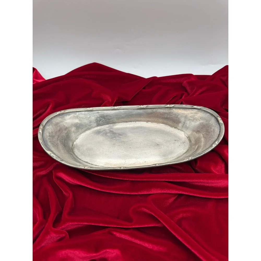 Vintage Hotel du Pont Silver Serving Tray GM Co Oval Beaded Bread Dish 03699